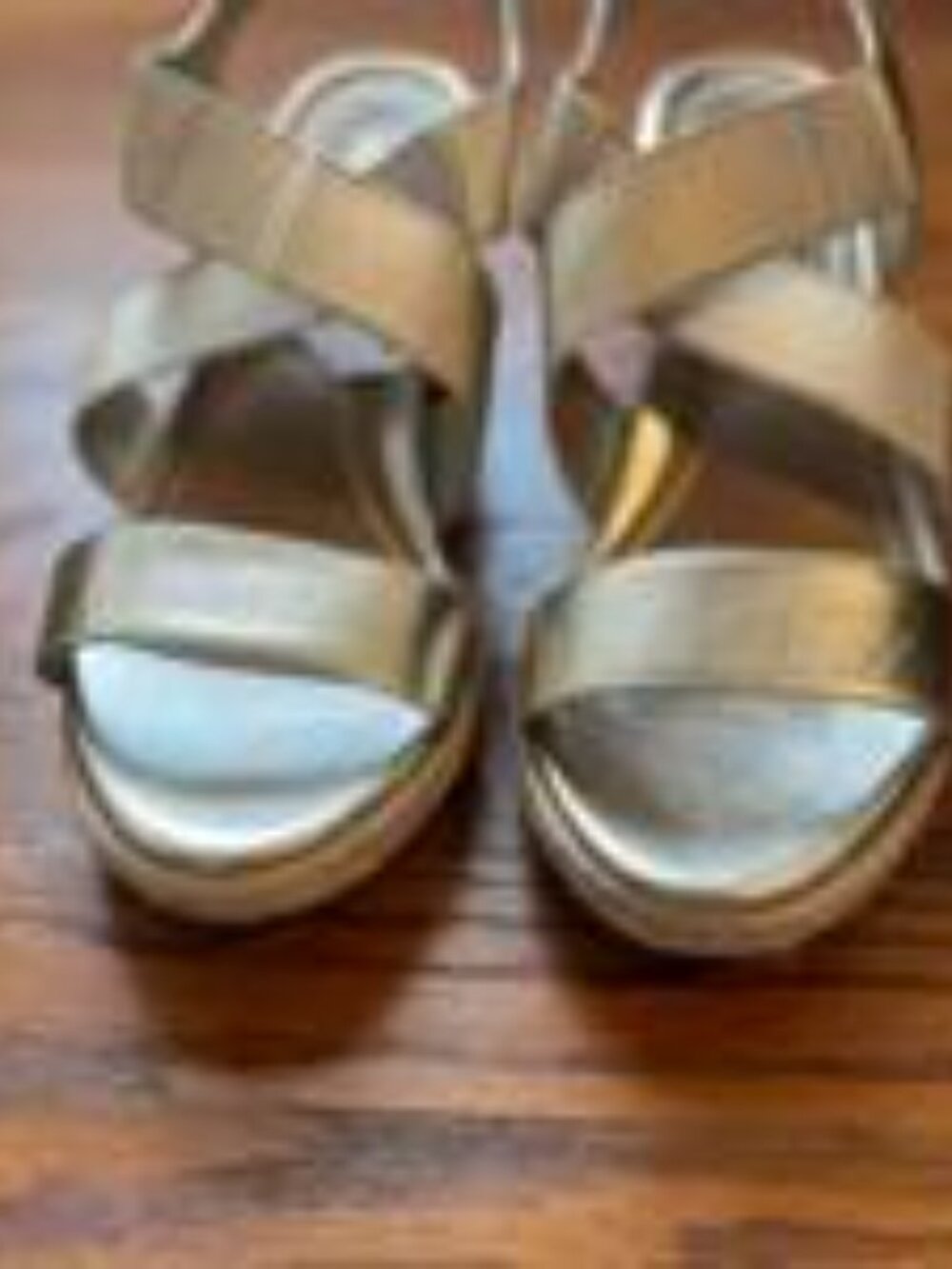 Vionic Gold Metallic Wedge Sandals with Criss-Cross Straps - Comfort. 9.5 Womens